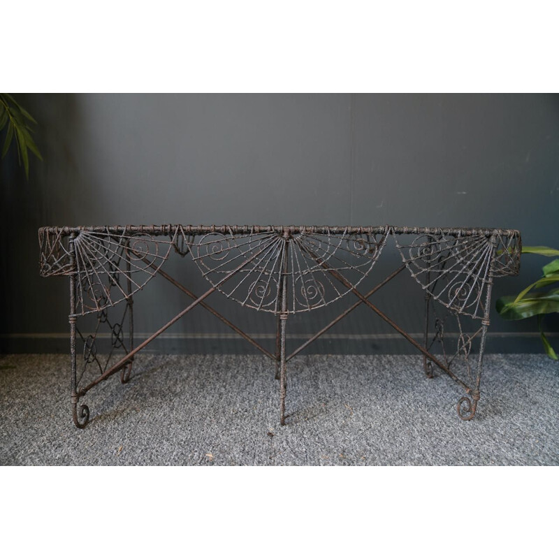 Victorian mid century wrought iron garden wall bench