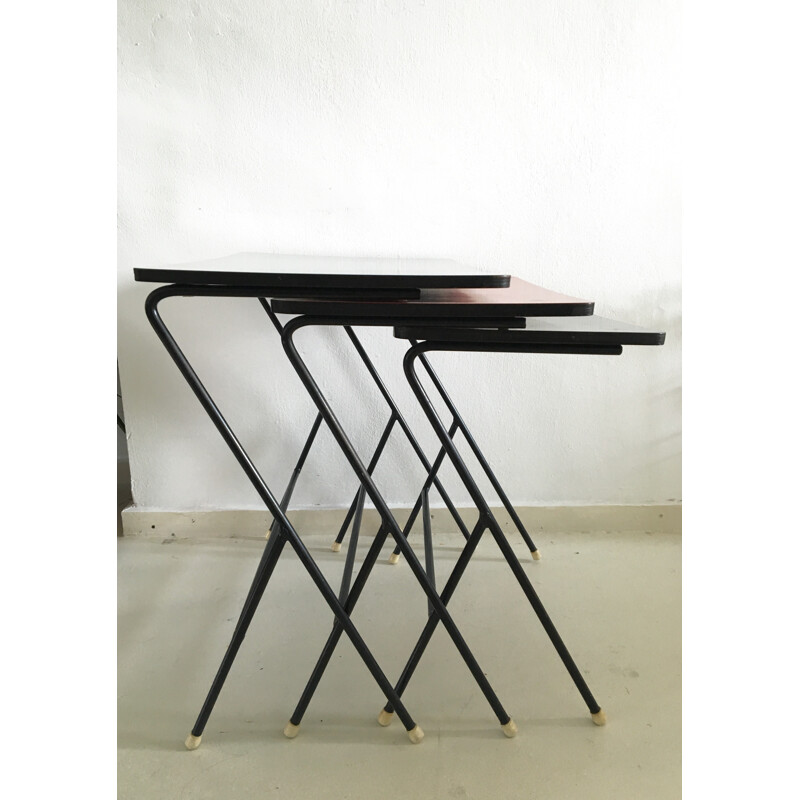 Set of 3 vintage industrial nesting tables by Pilastro, Sweden 1960