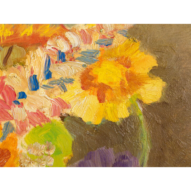 Acrílico vintage "Flores de primavera" sobre placa de R. Anderberg, 1938