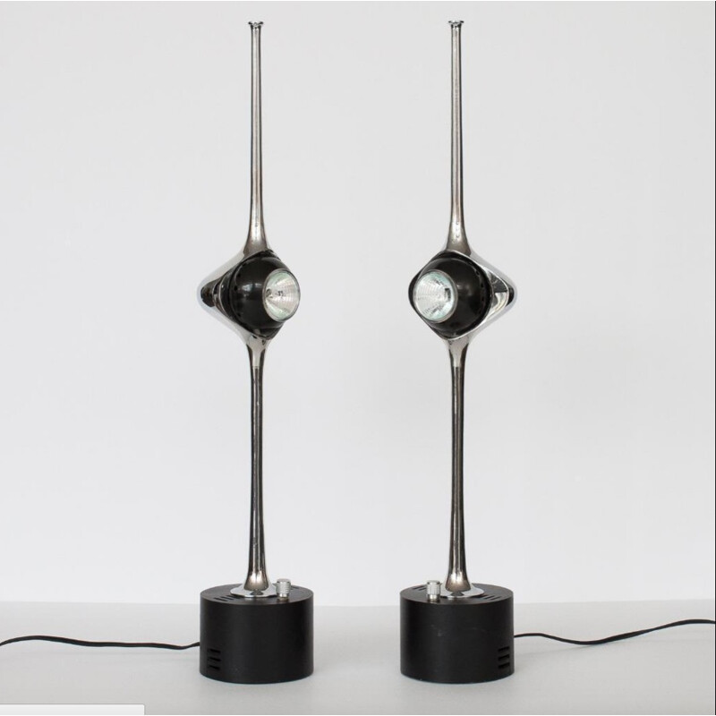 Pair of Arredoluce "Cobra" lamps in chromed metal, Angelo LELLI - 1960s