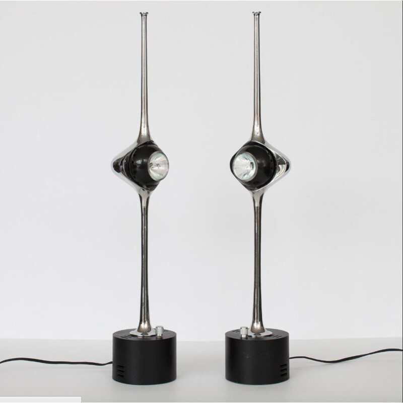 Paire de lampes "Cobra" Arredoluce en métal chromé, Angelo LELLI - 1960