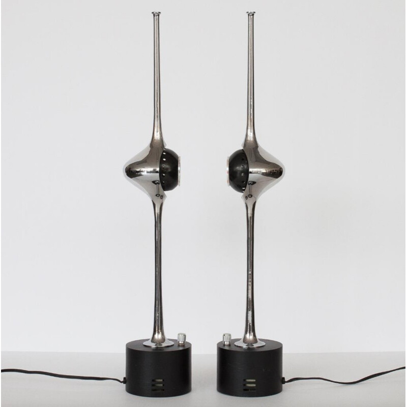 Pair of Arredoluce "Cobra" lamps in chromed metal, Angelo LELLI - 1960s