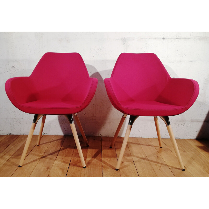 Vintage waaier bureaustoel in roze stof