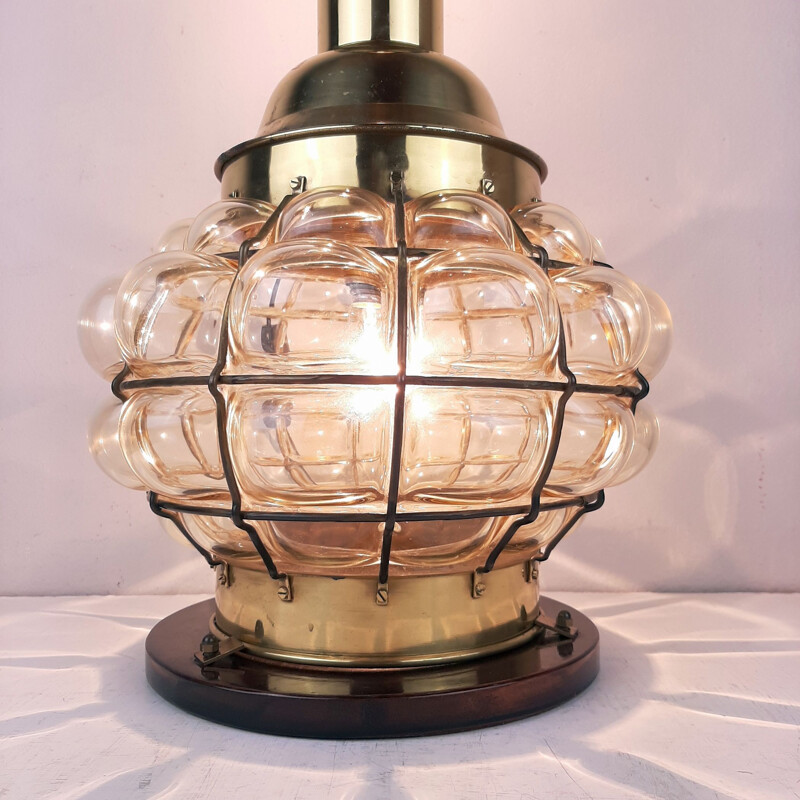 Lampe de table vintage en verre et laiton, Italie 1960 