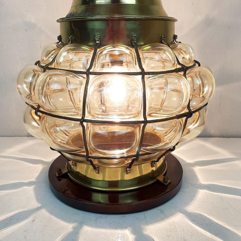 Vintage glazen en koperen tafellamp, Italië 1960