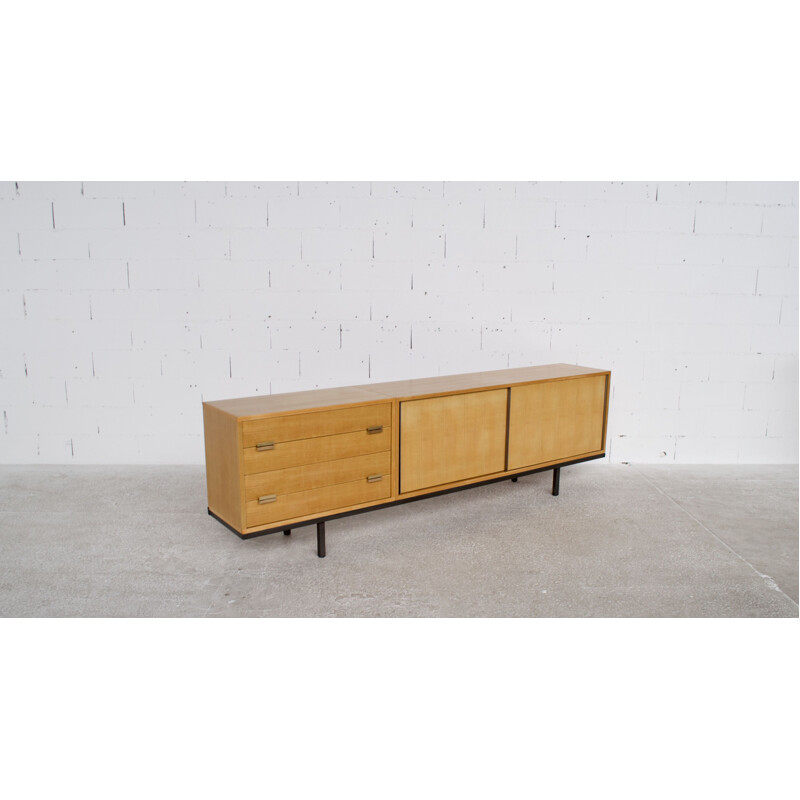 Vintage light wood sideboard with 2 sliding doors by Georges Frydman, 1950