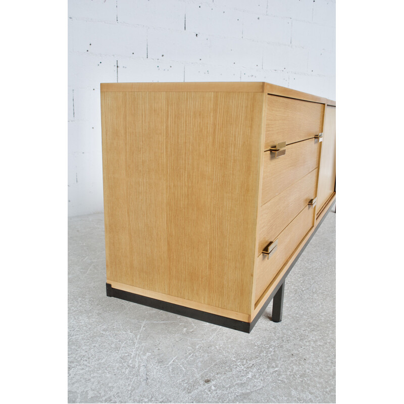 Vintage light wood sideboard with 2 sliding doors by Georges Frydman, 1950