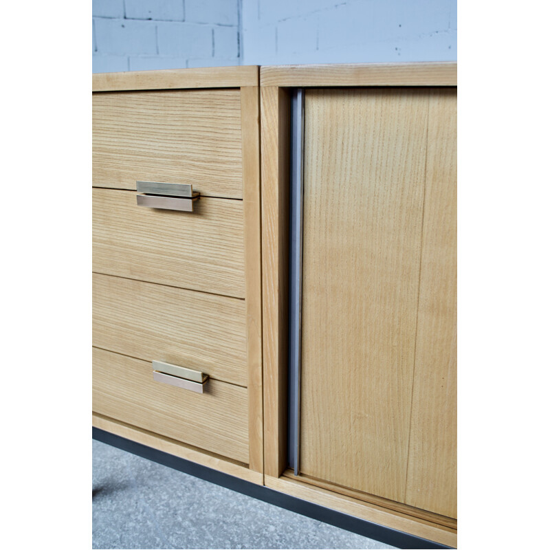 Vintage light wood sideboard with 2 sliding doors by Georges Frydman, 1950