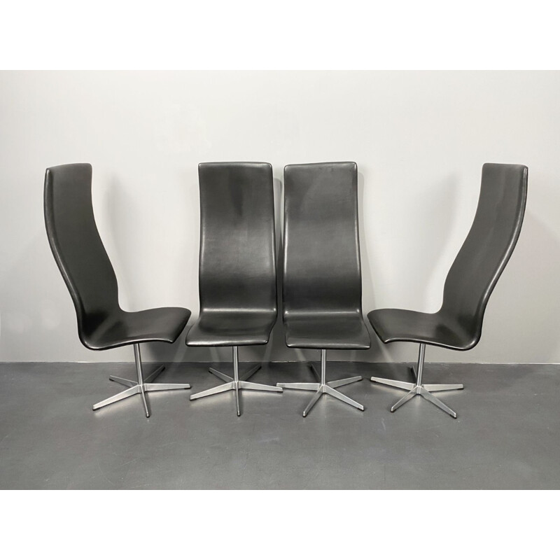 Ensemble de 4 fauteuils pivotants vintage Oxford à haut dossier par Arne Jacobsen pour Fritz Hansen