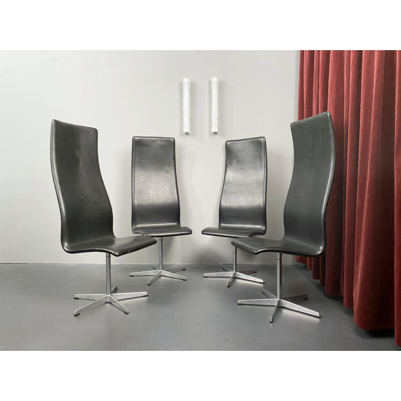 Ensemble de 4 fauteuils pivotants vintage Oxford à haut dossier par Arne Jacobsen pour Fritz Hansen