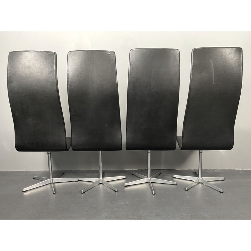 Set of 4 vintage Oxford high-back swivel chairs by Arne Jacobsen for Fritz Hansen