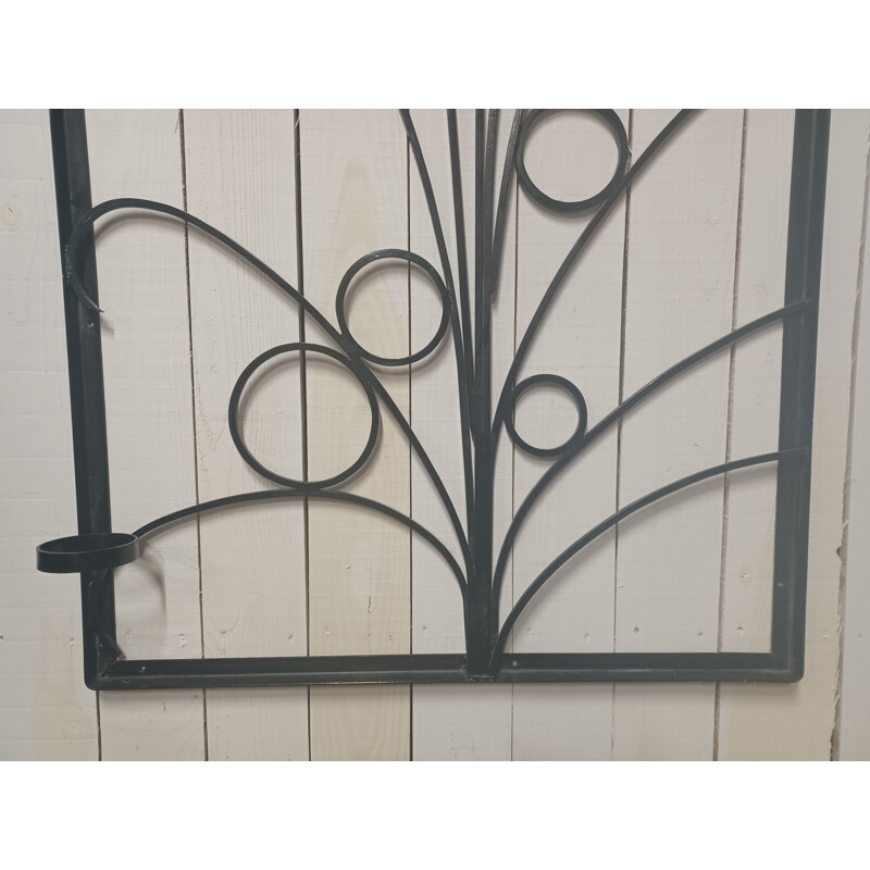 Vintage wrought iron wall coat rack, 1960