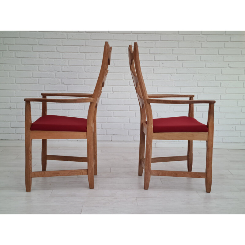 Pair of vintage Danish armchairs in oak wood by Henning Kjærnulf, 1960s