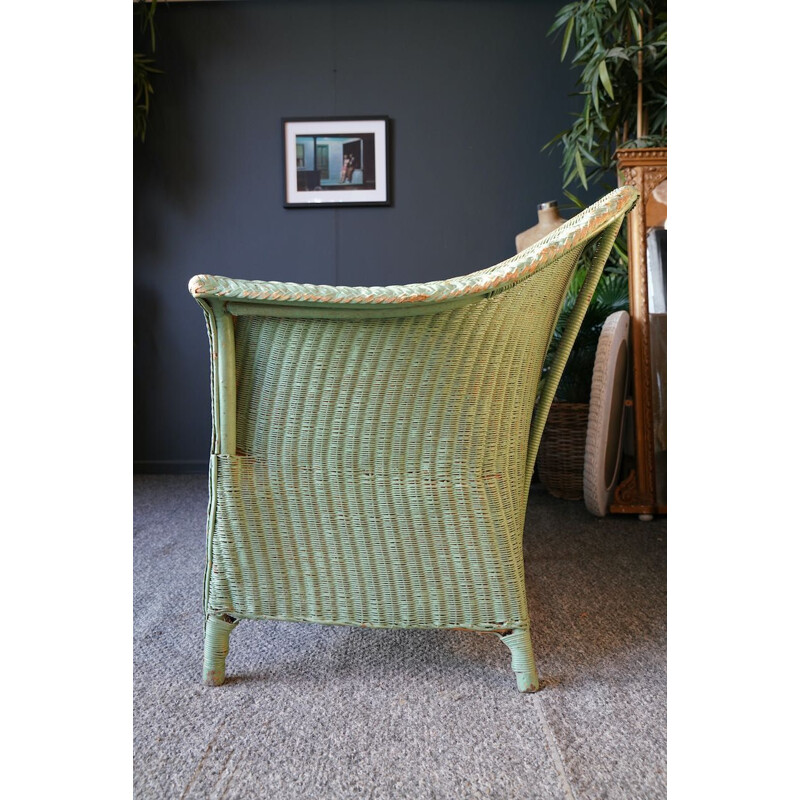 Canapé Lloyd Loom vert vintage