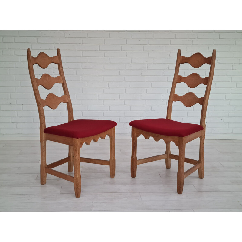 Pair of vintage Danish chairs in oak wood by Henning Kjærnulf, 1960s