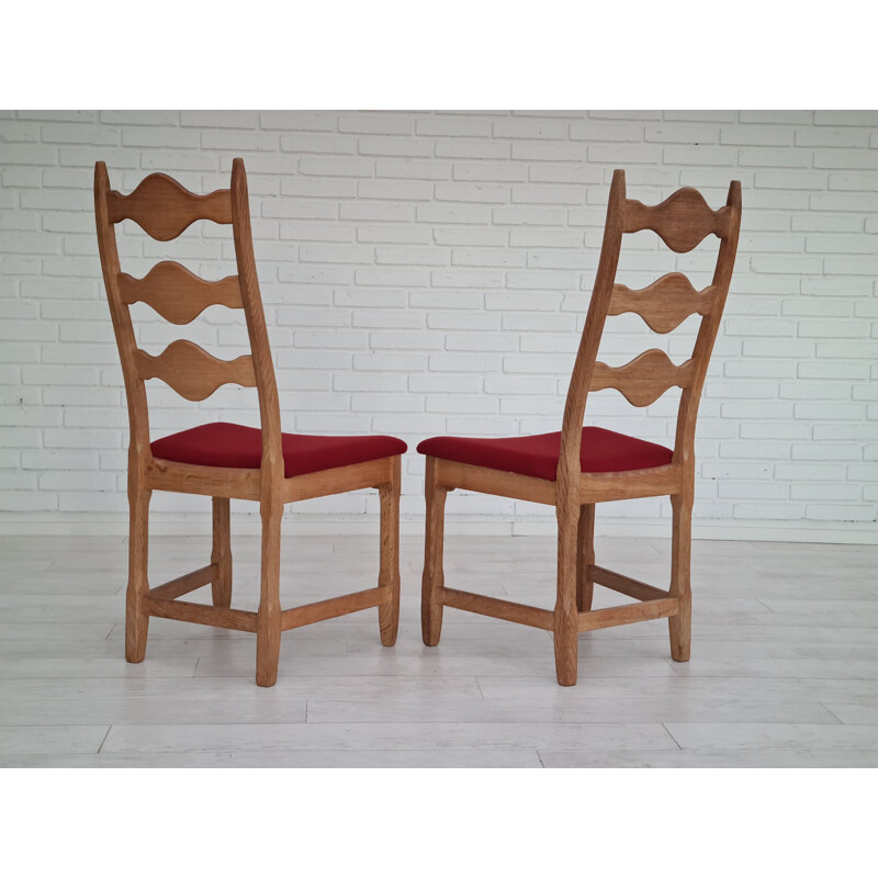 Pair of vintage Danish chairs in oak wood by Henning Kjærnulf, 1960s