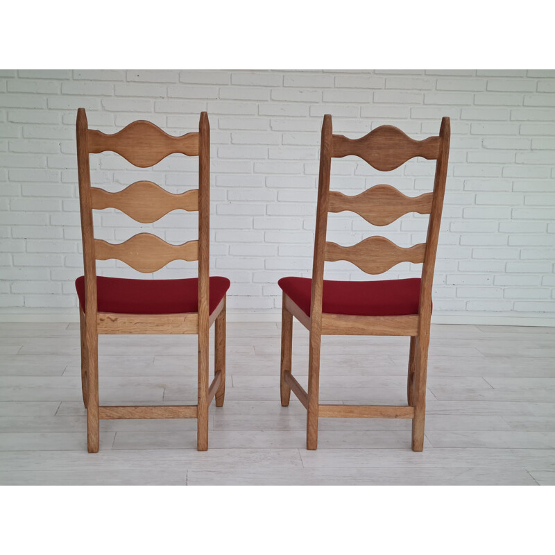 Pair of vintage Danish chairs in oak wood by Henning Kjærnulf, 1960s