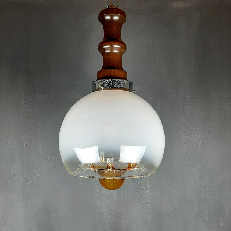 Lámpara de suspensión vintage de cristal de murano de Mazzega, Italia 1960