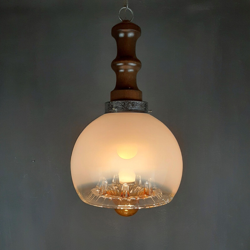 Lámpara de suspensión vintage de cristal de murano de Mazzega, Italia 1960