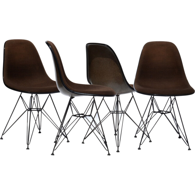 Set of 6 Herman Miller "DSR" chairs in dark brown fiberglass, Charles & Ray EAMES - 1980s
