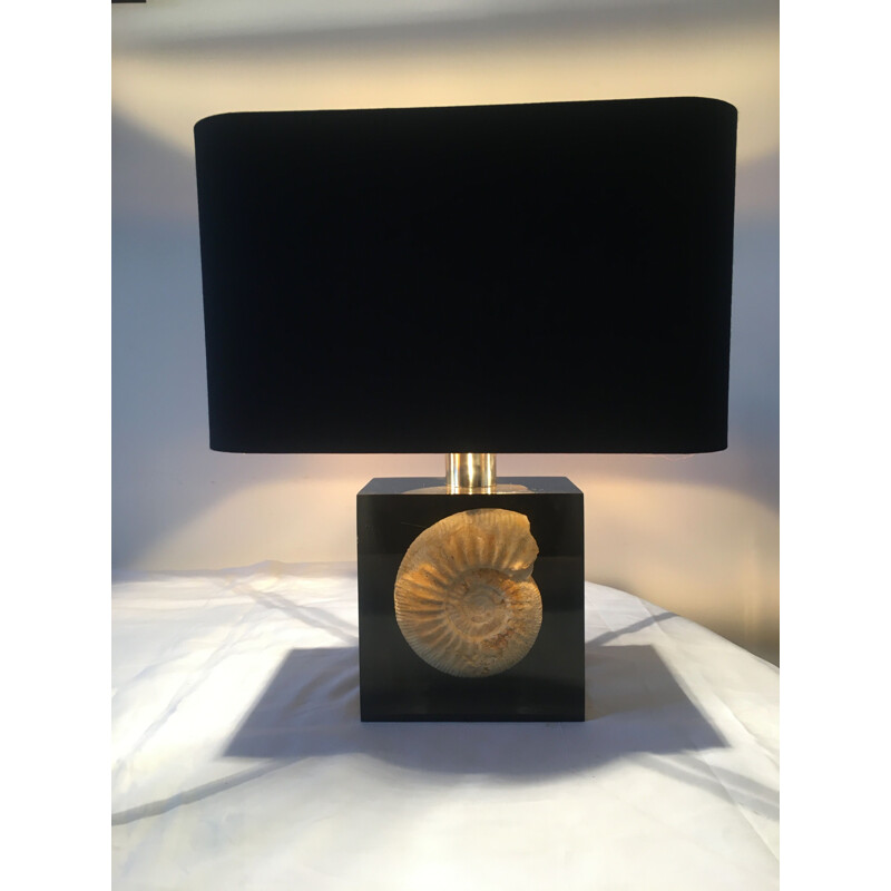 Vintage lamp in resin and ammonite fossil by Pierre Giraudon, 1970
