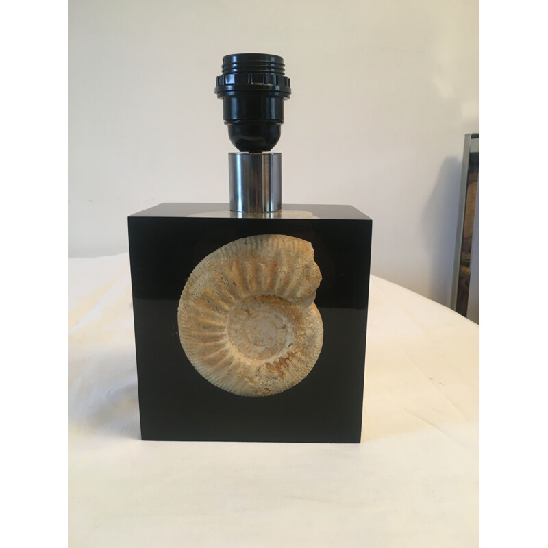 Lampe vintage en résine et fossile d'ammonite par Pierre Giraudon, 1970