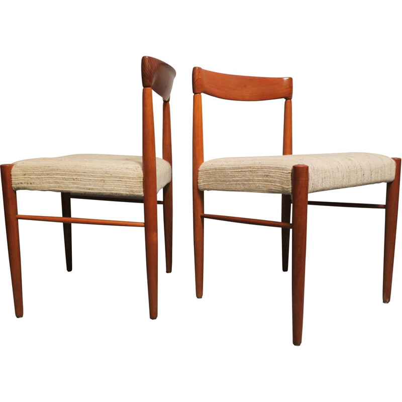 Pair of Danish Bramin chairs in teak and beige wool, Henry W. KLEIN - 1960s