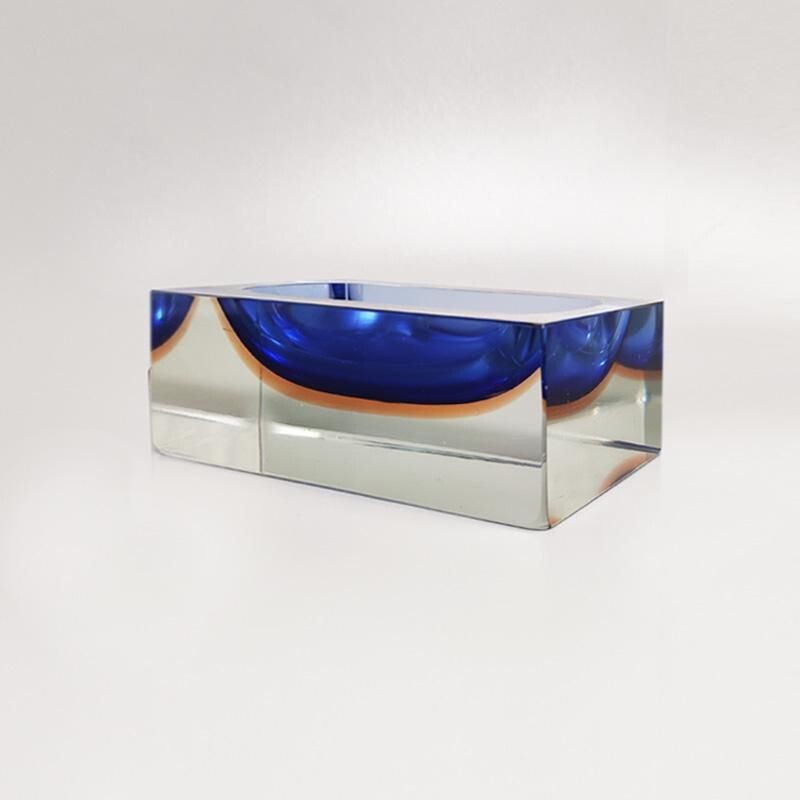 Vintage rectangular blue ashtray by Flavio Poli for Seguso, Italy 1970s