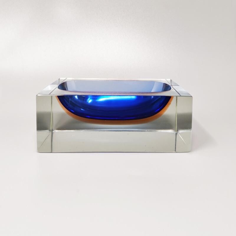 Vintage rectangular blue ashtray by Flavio Poli for Seguso, Italy 1970s