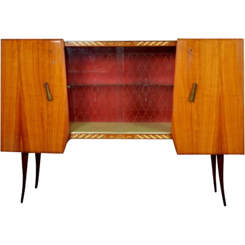 High Italian Bahut cabinet in rosewood and glass - 1950s