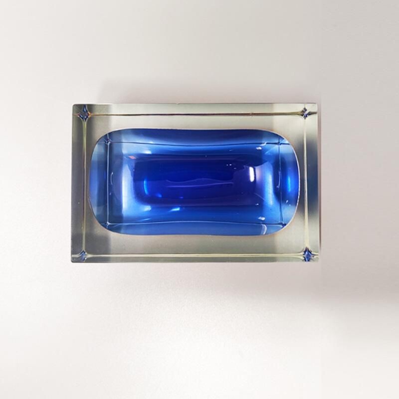 Vintage rectangular blue ashtray by Flavio Poli for Seguso, Italy 1970s