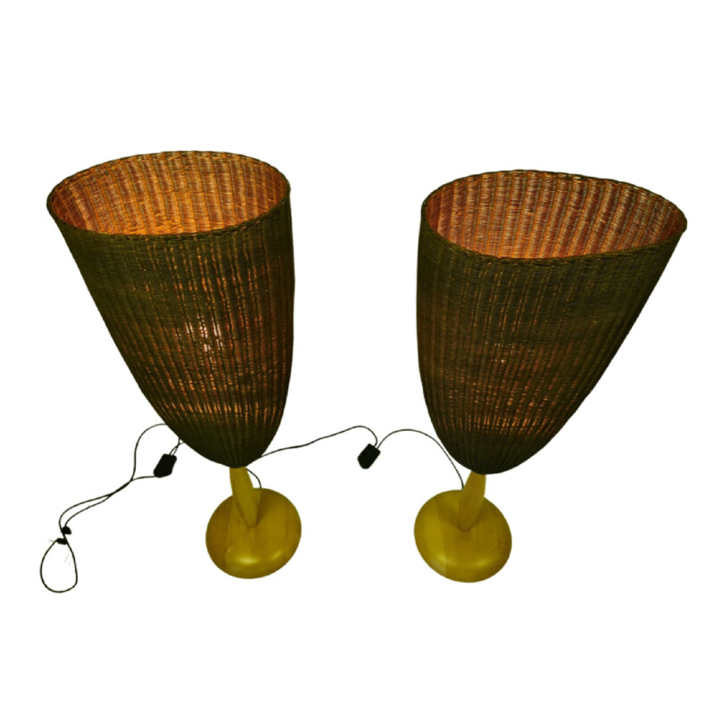 Pair of vintage rattan floor lamps by Pierantonio Botancino, Italy 1990s