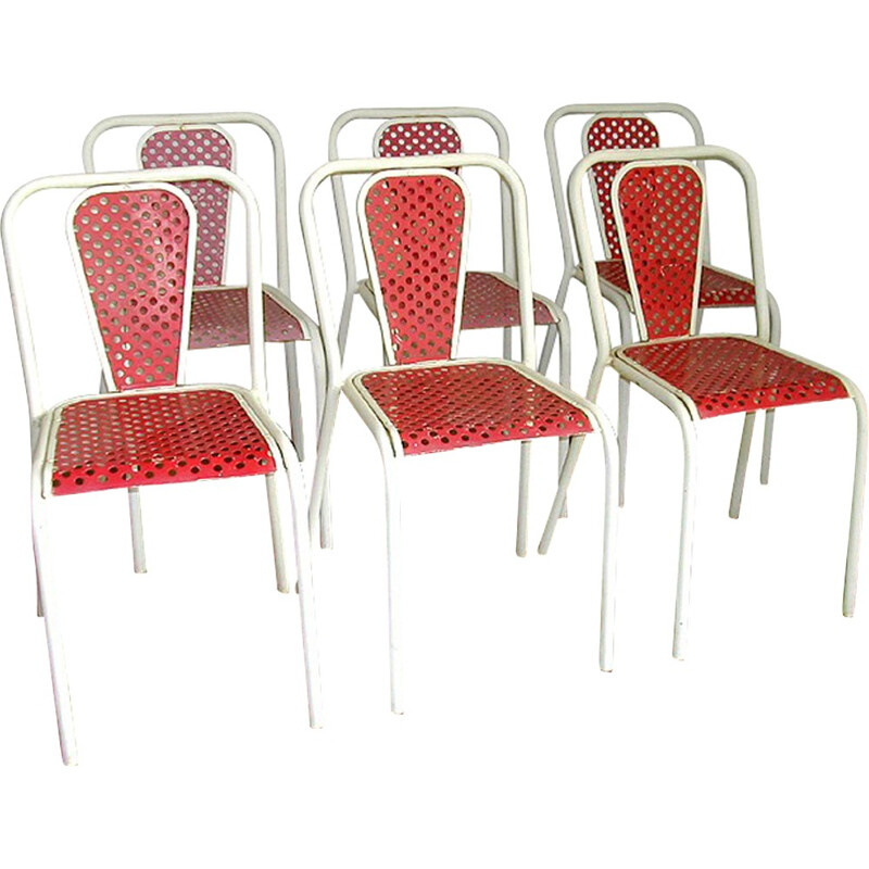 Set of 6 chairs in metal, René MALAVAL - 1950s