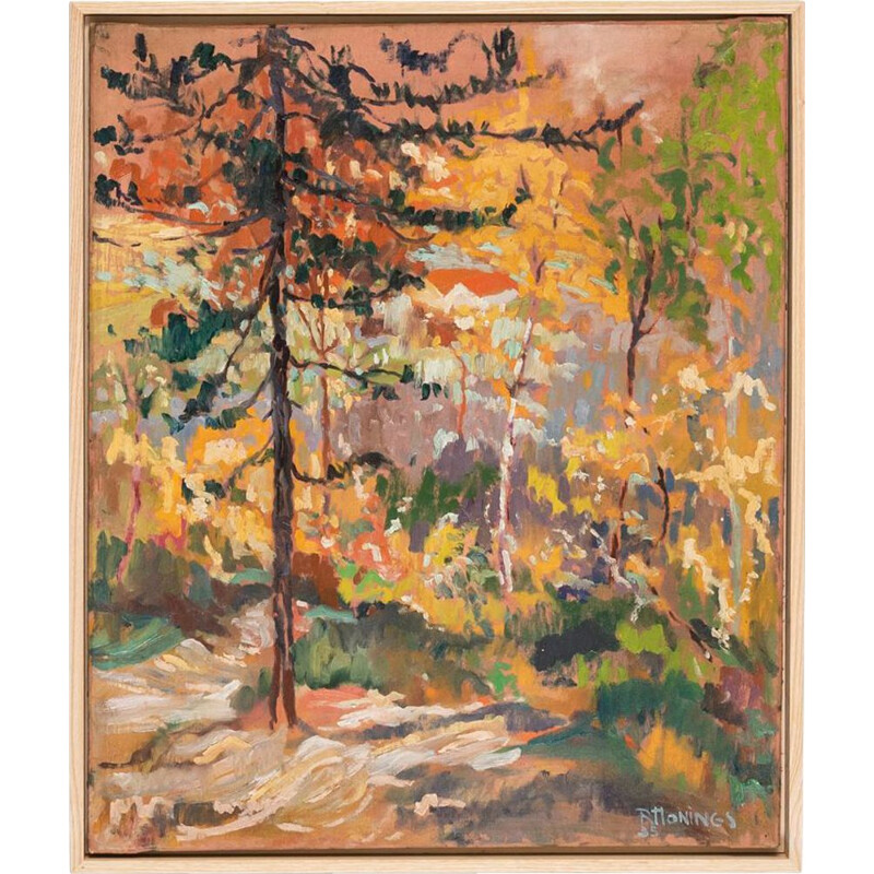 Óleo Vintage sobre tela "Forest in Autumn", 1935