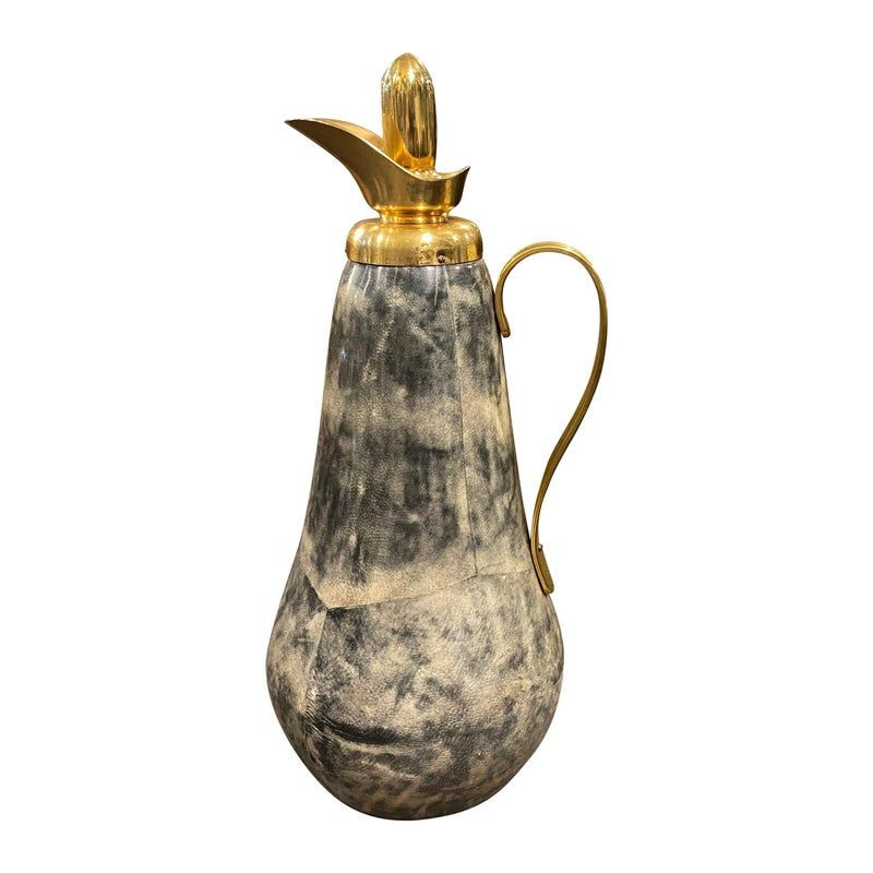 Mid-century goatskin and brass thermos carafe by Aldo Tura, 1960s