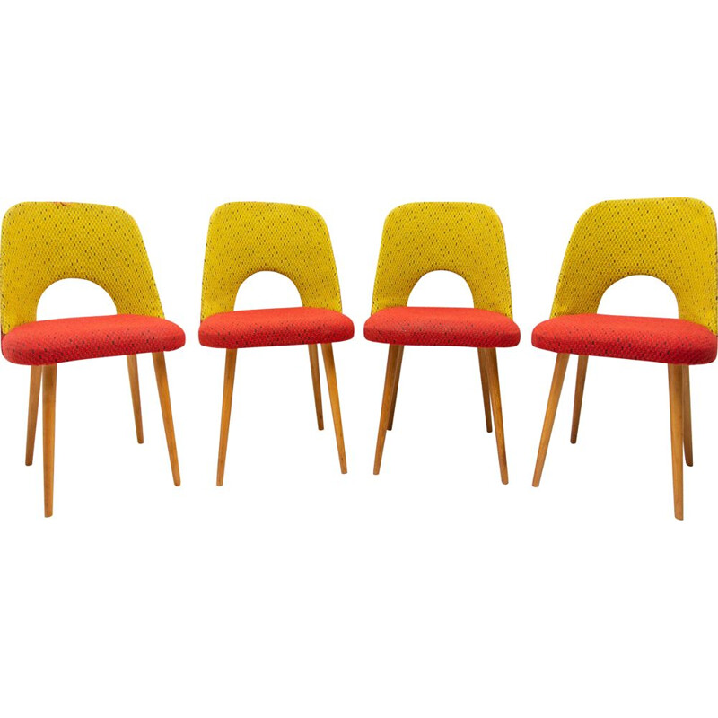 Set of 4 mid century dining chairs by Radomír Hofman for Ton, 1960s
