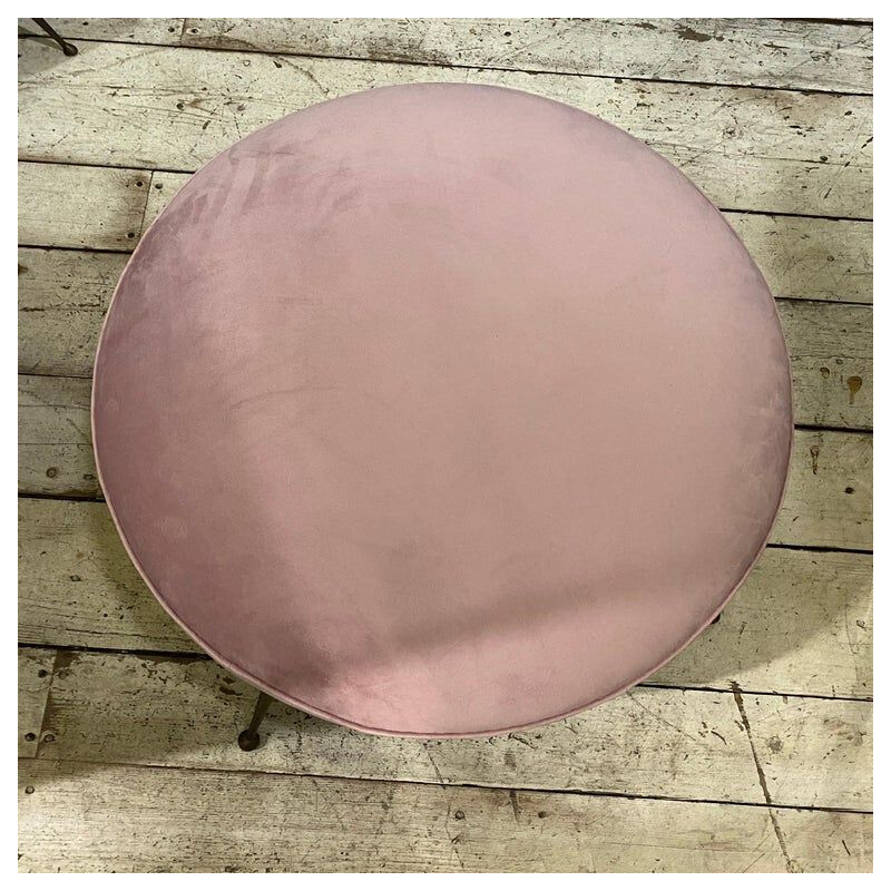 Mid-century pink velvet and brass Italian round pouf, 1950s