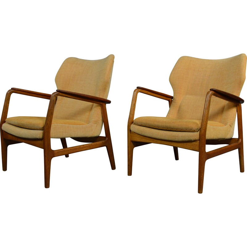 Pair of Bovenkamp armchair in oak and yellow fabric, Aksel Bender MADSEN - 1960s