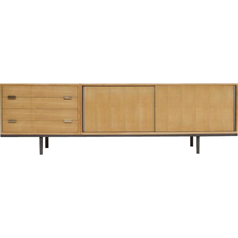 Vintage light wood sideboard with 2 sliding doors by Georges Frydman, 1950