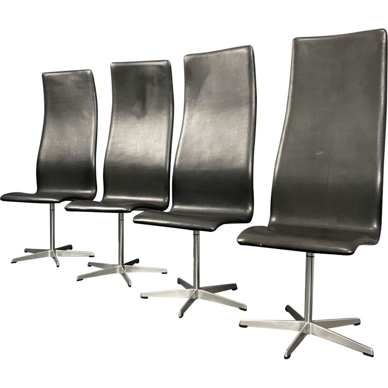 Set of 4 vintage Oxford high-back swivel chairs by Arne Jacobsen for Fritz Hansen