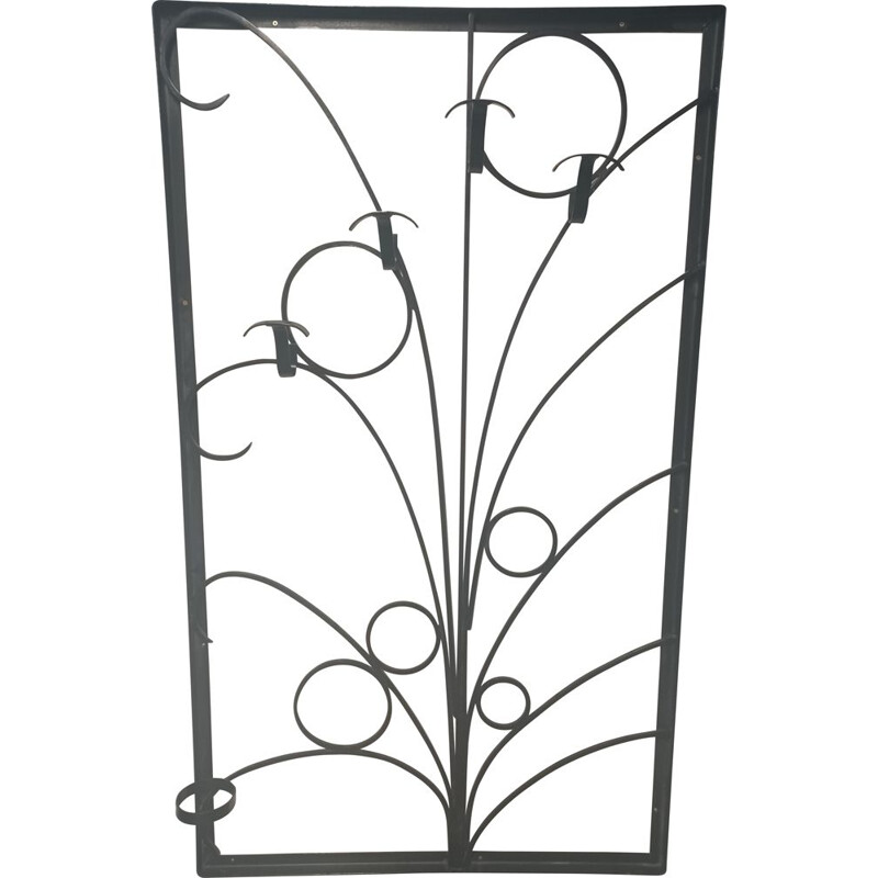 Vintage wrought iron wall coat rack, 1960