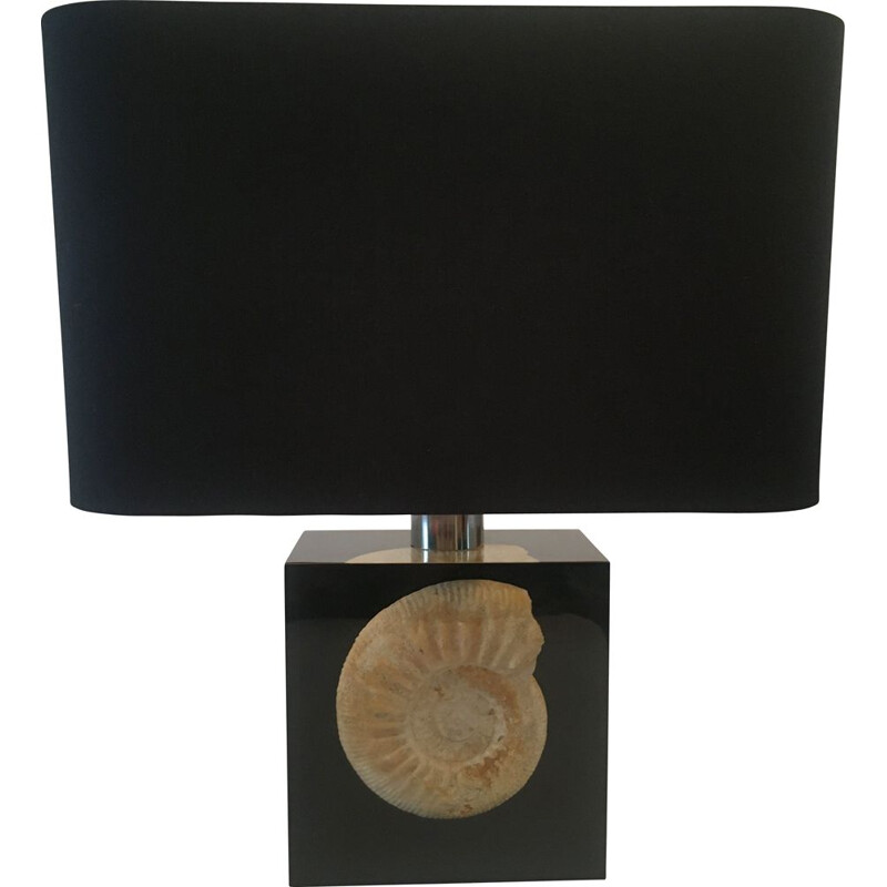 Lampe vintage en résine et fossile d'ammonite par Pierre Giraudon, 1970
