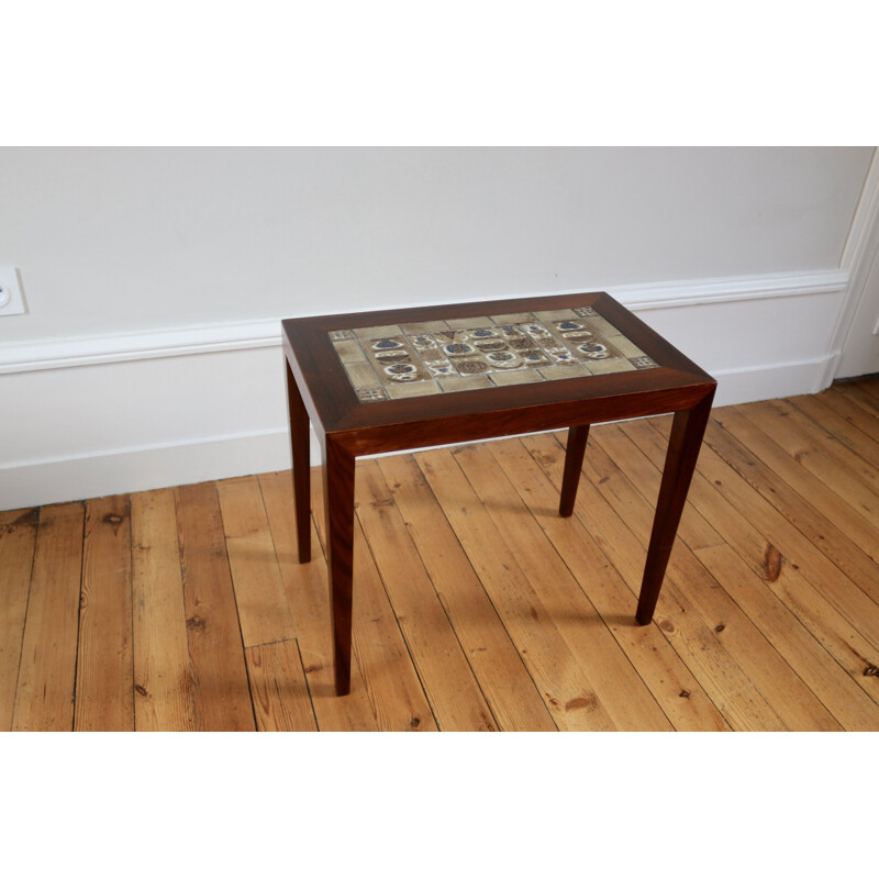 Table basse vintage scandinave en céramique et palissandre par Severin Hansen pour Haslev Møbelsnedkeri, 1960