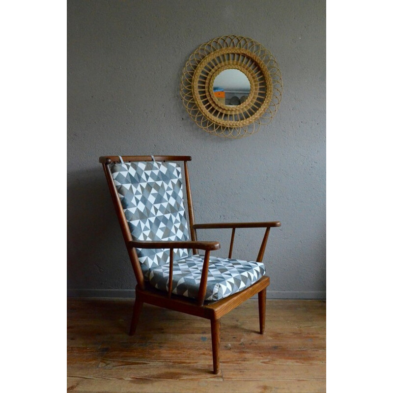 Pair of Baumann armchairs with geometric patterned fabric - 1950s