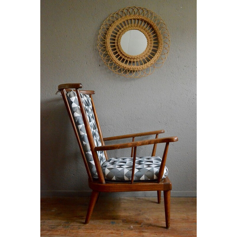 Pair of Baumann armchairs with geometric patterned fabric - 1950s