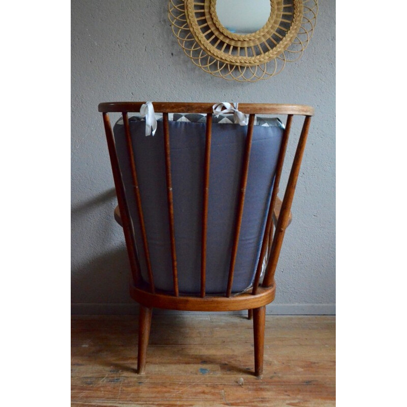 Pair of Baumann armchairs with geometric patterned fabric - 1950s