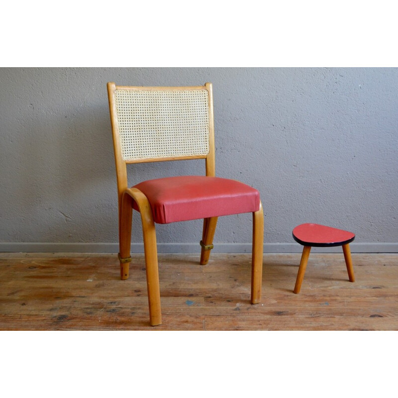 Mid century chair in vinyl, ash, and cane, Wilhelm VON BODE - 1950s
