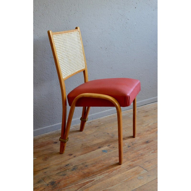 Mid century chair in vinyl, ash, and cane, Wilhelm VON BODE - 1950s