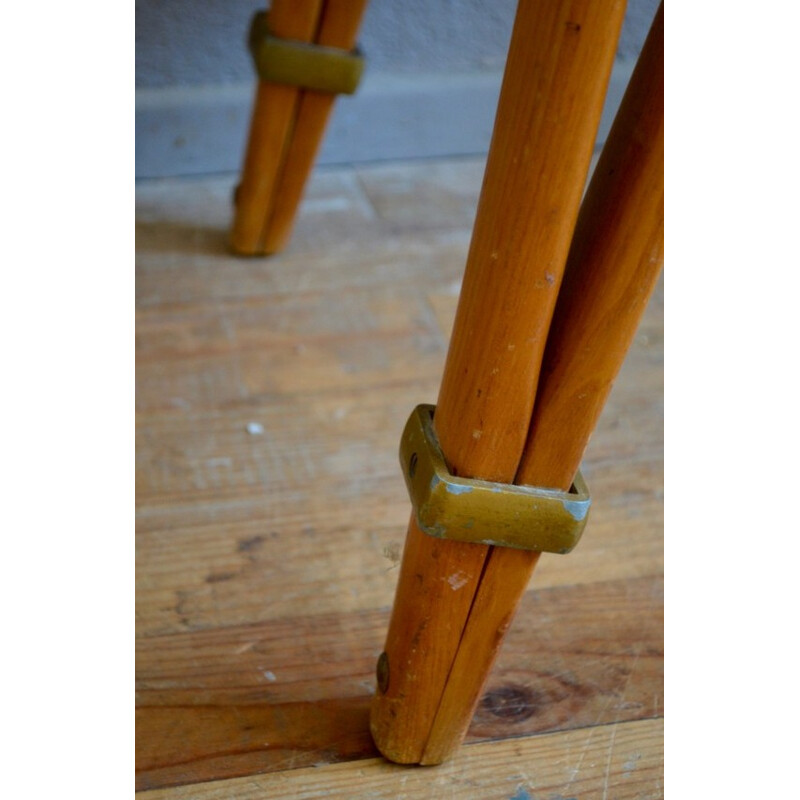 Mid century chair in vinyl, ash, and cane, Wilhelm VON BODE - 1950s