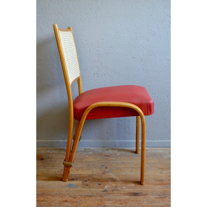 Mid century chair in vinyl, ash, and cane, Wilhelm VON BODE - 1950s